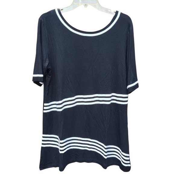 Striped Shift Dress T-Shirt Dress Cotton Striped Crew Collar Geo Print Black - Picture 4 of 7